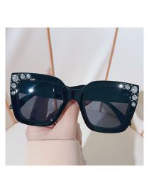 Fashion Black Frame Gray Film Pc Diamond Square Sunglasses