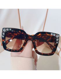 Fashion Leopard Frame Double Tea Tablets Pc Diamond Square Sunglasses