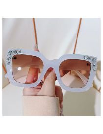 Fashion Milky White Box Tea Powder Pc Diamond Square Sunglasses