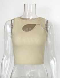 Fashion Apricot Polyester Cutout Rib Tank Top Vest
