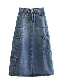 Fashion Blue Denim Multi-pocket Skirt