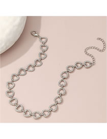 Fashion Silver Alloy Diamond Hollow Heart Necklace