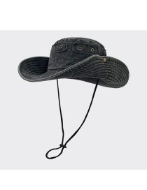 Fashion Washed Black Gray Denim Sun Hat With Large Brim And Drawstring
