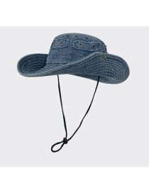 Fashion Washed Navy Blue Denim Sun Hat With Large Brim And Drawstring