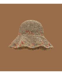 Fashion Khaki Straw Large Brim Roll-up Sun Hat