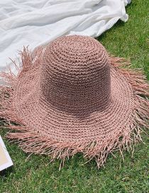 Fashion Pink Straw Big Brim Fur Brim Sun Hat