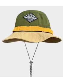 Fashion Army Green Cotton Color Block Sun Hat With Large Brim
