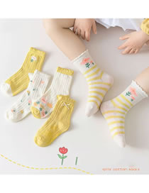 Fashion Turmeric Flowers [5 Pairs Of Mesh Socks In Spring And Summer] Cotton Printed Children's Socks