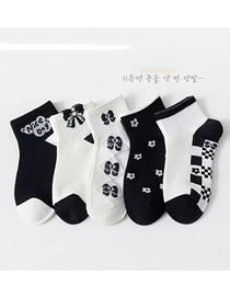 Fashion Bowknot Flower [spring And Autumn Thin Cotton Socks 5 Pairs] Cotton Printed Children's Socks