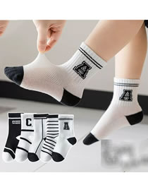 Fashion Black And White Letters [spring And Summer Mesh 5 Pairs] Cotton Printed Children's Socks