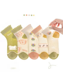 Fashion Bear Baby [spring And Summer Mesh 5 Pairs] Cotton Printed Children's Socks