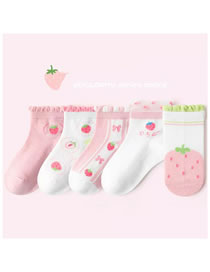 Fashion Strawberry Lace [spring And Summer Mesh 5 Pairs] Cotton Printed Children's Socks
