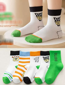 Fashion Summer Bear Boy [5 Pairs Of Soft And Thin Cotton] Cotton Printed Children's Socks
