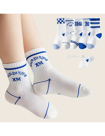 Fashion Blue Letters [breathable Mesh 5 Pairs] Cotton Printed Children's Socks