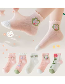 Fashion Cute Bunny [spring And Summer Mesh 5 Pairs] Cotton Printed Children's Socks