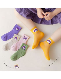 Fashion Pure Color Little Girl [spring And Summer Mesh 5 Pairs] Cotton Printed Children's Socks
