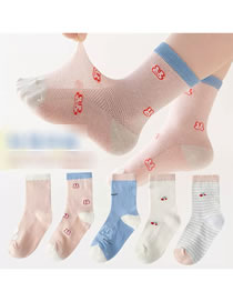 Fashion Cherry Bunny [spring And Summer Mesh 5 Pairs] Cotton Printed Children's Socks