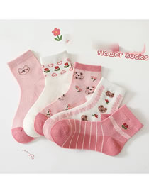 Fashion Flower Bear [spring And Summer Mesh 5 Pairs] Cotton Printed Children's Socks