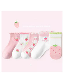Fashion Strawberry Lace [spring And Summer Mesh 5 Pairs] Cotton Printed Children's Socks