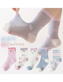 Fashion Striped Bunny [spring And Summer Mesh 5 Pairs] Cotton Printed Children's Socks
