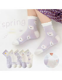 Fashion Lace Bear [spring And Summer Mesh 5 Pairs] Cotton Printed Children's Socks
