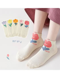 Fashion Tulip [spring And Summer Mesh 5 Pairs] Cotton Printed Children's Socks