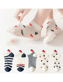 Fashion Love Stripes [spring And Summer Mesh 5 Pairs] Cotton Printed Children's Socks
