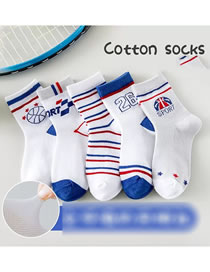 Fashion Sports Basketball [spring And Summer Mesh 5 Pairs] Cotton Printed Children's Socks