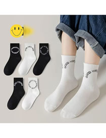 Fashion Black And White Letters [five Pairs Of Hardcover] Cotton Printed Children's Socks