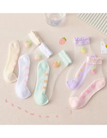 Fashion Strawberry Ice Stockings-5 Pairs Cotton Print Crystal Socks