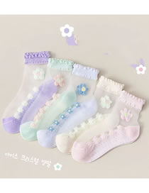 Fashion Flower Ice Stockings-5 Pairs Cotton Print Crystal Socks