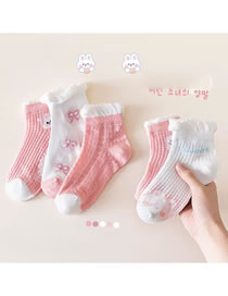 Fashion Pink Rabbit Mesh Socks-5 Pairs Cotton Printed Children's Socks