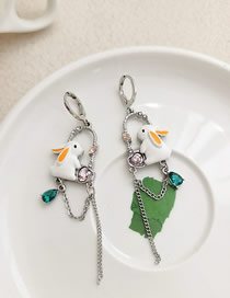 Fashion Silver Metal Diamond Heart Rabbit Chain Tassel Hoop Earrings