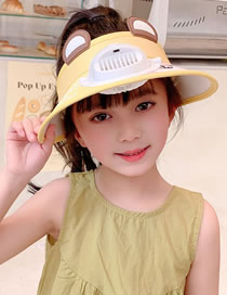 Fashion Panda Ears Fan Hat-yellow Polyester Printed Large Brim With Fan Empty Sun Hat (with Electronics)