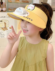 Fashion Happy Kitten Fan Hat-yellow Polyester Printed Large Brim With Fan Empty Sun Hat (with Electronics)