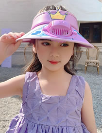 Fashion Crown Fan Hat - Purple Polyester Printed Large Brim With Fan Empty Sun Hat (with Electronics)