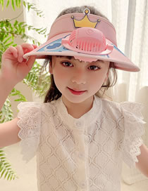 Fashion Crown Fan Hat - Pink Polyester Printed Large Brim With Fan Empty Sun Hat (with Electronics)