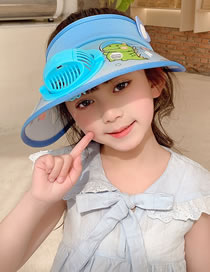 Fashion Rainbow Animal Ear Fan Hat - Light Blue Polyester Printed Large Brim With Fan Empty Sun Hat (with Electronics)