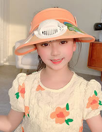 Fashion Rainbow Animal Ear Fan Hat - Orange Polyester Printed Large Brim With Fan Empty Sun Hat (with Electronics)