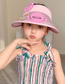 Fashion Right Ear Fan Cap - Purple Polyester Printed Large Brim With Fan Empty Sun Hat (with Electronics)