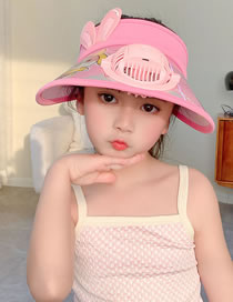 Fashion Right Ear Fan Cap - Rose Red Polyester Printed Large Brim With Fan Empty Sun Hat (with Electronics)
