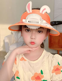 Fashion Long Rabbit Ears Fan Hat - Orange Polyester Printed Large Brim With Fan Empty Sun Hat (with Electronics)
