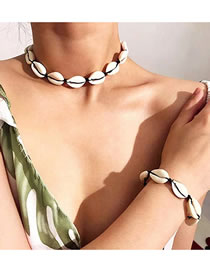 Fashion White Suit Ethnic Shell Knotted Necklace Bracelet Set