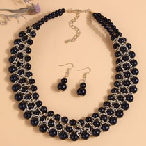 Fashion Black Beaded Necklace And Earrings Set