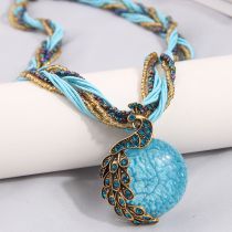Fashion Gold Alloy Diamond Geometric Wrap Peacock Necklace