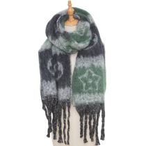 Fashion Green Polyester Jacquard Thick Fringed Scarf