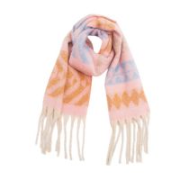 Fashion Pink Polyester Jacquard Thick Fringed Scarf