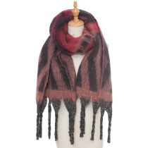 Fashion Red Polyester Jacquard Thick Fringed Scarf
