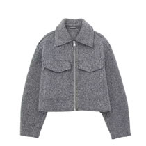 Fashion Grey Woolen Lapel Zipped Jacket