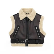 Fashion Photo Color Fur Integrated Lapel Zipped Vest Jacket